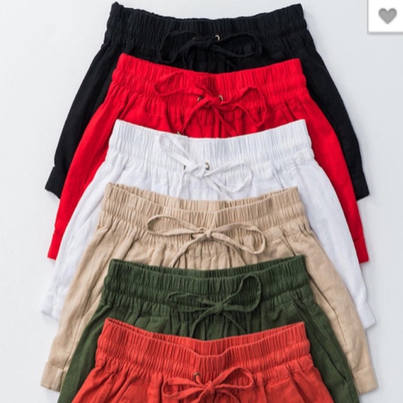 Black Linen Drawstring Stretch Waistband Shorts! - Picture 6 of 9